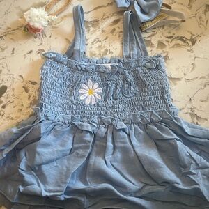 Blue Ruffle Smocked Camisole with Daisy Embroidery